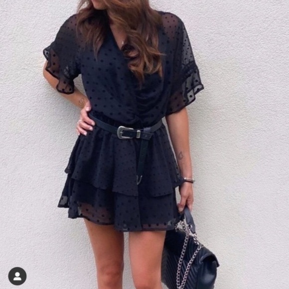 ZARA Black Polka Dot Deep V Neck Mini Dress - Picture 3 of 9